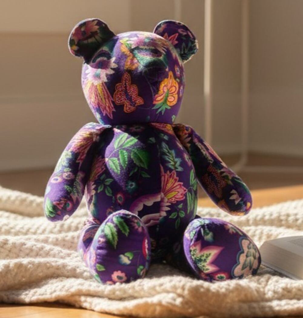 Handmade Purple Paisley Floral Teddy Bear 18" Plush Stuffed Animal Soft Toy